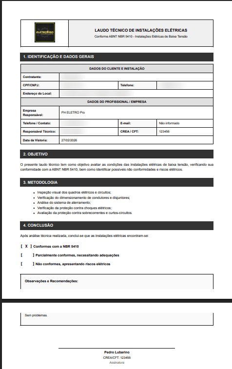 Exemplo de laudo técnico de instalações elétricas conforme a ABNT NBR 5410